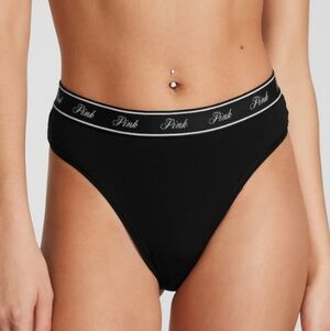 PINK Victoria's Secret Black High-Cut Logo Waist Panty